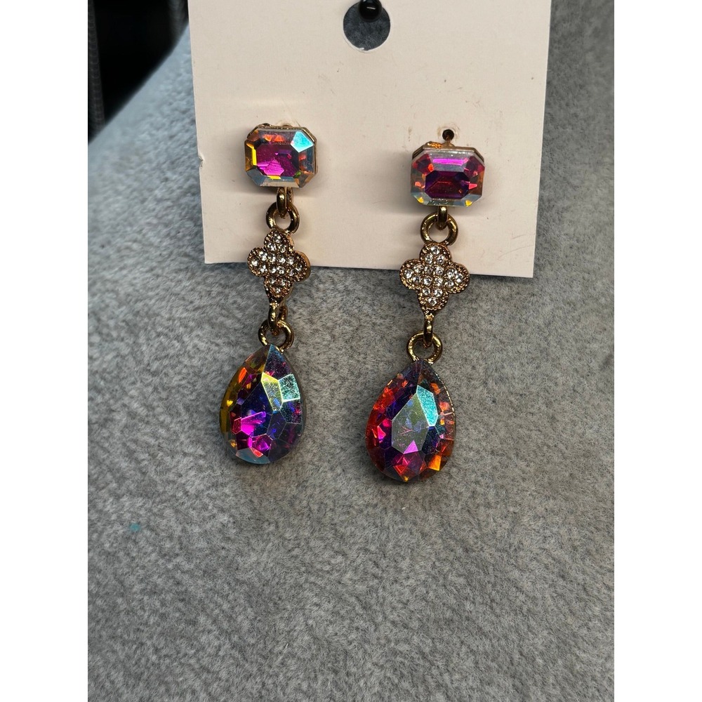 #18. Gold-Tone Statement Chandelier Earrings Geometric Rhinestone